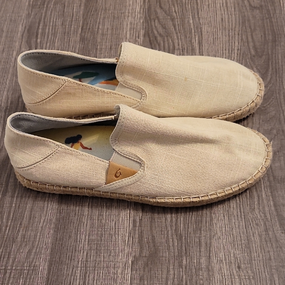 OluKai Cream Espadrilles Natural Fabric Slip-Ons - Picture 3 of 6